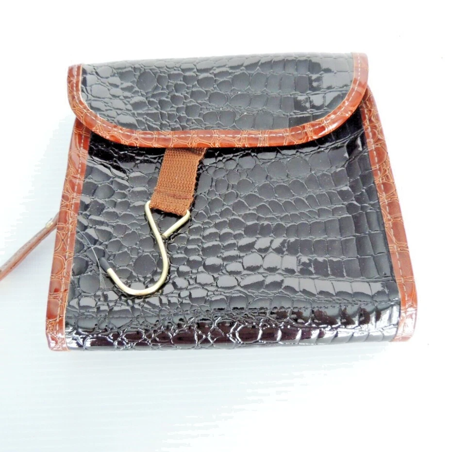 Vintage Samantha Brown Hanging Toiletry Bag  Brown Yellow Embossed Croc - Image 1 of 4