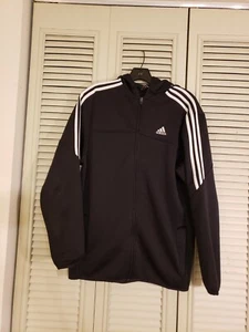 Chaqueta Adidas Para Hombre Mediana Negra Sudadera con Capucha Cremallera Completa Poliéster Tres Rayas - Imagen 1 de 8
