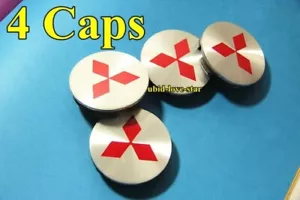 4x Silver Red Wheel Rim Center Caps Mitsubishi 60mm Lancer Evo Eclipse Outlander - Picture 1 of 1