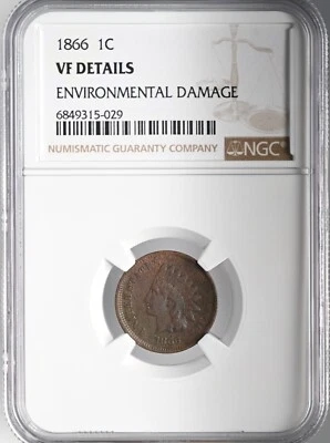 1866  1C INDIAN HEAD CENT NGC VF DETAILS "ENVIRONMENTAL DAMAGE" #6849315-029 - Image 1 of 4