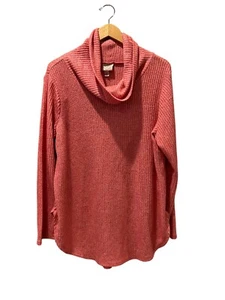 St. Johns Bay Coral Pink Waffle Knit Cowl Neck Sweater XL Cottagecore Womens Top - Picture 1 of 3
