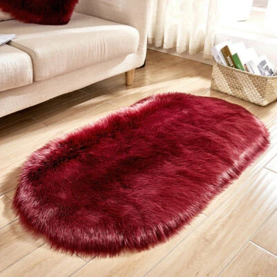 Faux Fur Fluffy Shaggy Solid Area Rug Balcony Oval Floor Carpet Bedroom Decor - Image 1 of 4