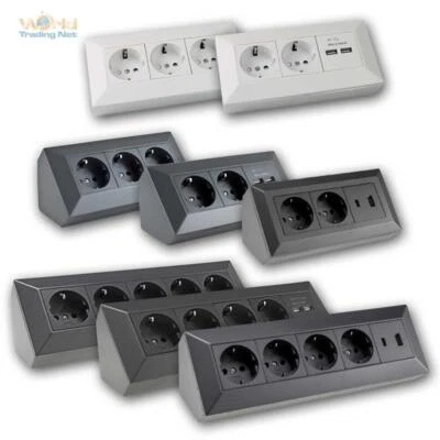 WORLD-TRADING-NET Steckdosenblock Aufbau-Montage-Steckdose 45°angewinkelt Möbel-Steckdose Küche