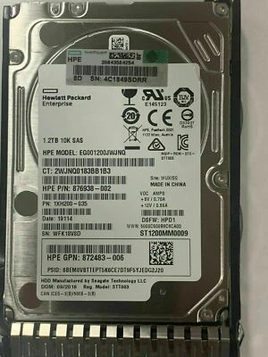 872479-B21 872737-001 compatible HP 1.2TB 10K 12G 2.5 SAS SC DS HDD - Image 1 of 3