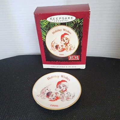 Hallmark Disney 101 Dálmatas Recuerdo Ornamento Deseos de Vacaciones Plato 1996 De Colección Foto 1 de 4