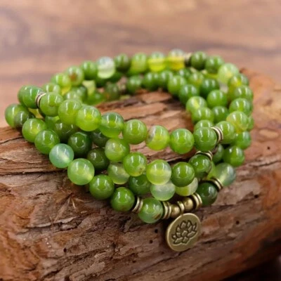 Green Jade 108 Mala Beads Prayer Necklace Healing Meditation Reiki Yoga Bracelet - Image 1 of 4