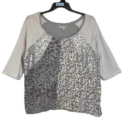 Футболка Laura Ashley топ блестки женский размер XL серый рукав 3/4 анималистический принт - Изображение 1 из 4