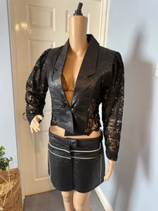 Vintage Lace And Genuine Leather Blouson Jacket. Incredible RARE Style - Picture 1 of 13
