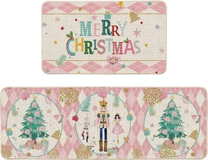 Artoid Mode Diamond Plaid Nutcracker Merry Christmas Kitchen Mats Set of 2, Wint - Picture 1 of 12