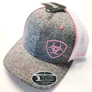 Ariat Women's Logo Adjustable Meshback Snapback Hat Grey/White/Pink One Size NEW - Picture 1 of 16