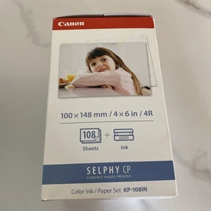 Canon Selphy CP1500 CP1300 CP1200 4x6 108 sheets Color Ink Paper Set KP-108IN - Afbeelding 1 van 3