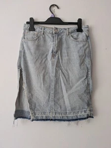 Bershka Light Wash Blue Denim Knee Length Skirt With Split, Size 8 - Picture 1 of 13