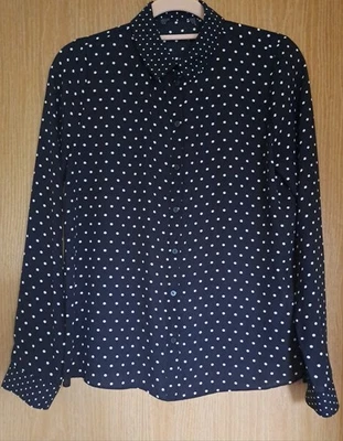 Ladies Long Sleeved Blouse.  Size 12.  Black with White Polka Dots - Image 1 of 2
