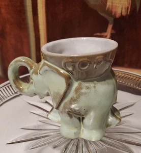 Taza republicana política Frankoma vintage 1972 elefante republicano Nixon verde pradera - Imagen 1 de 6