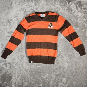 Akademiks Pullover Sweater Men's Large Striped Orange & Brown V-Neck - Picture 1 of 12