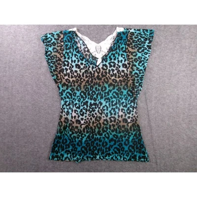 Top No Boundaries para mujer grande verde azulado leopardo crochet ribete boho audaz moda fiesta Foto 1 de 4