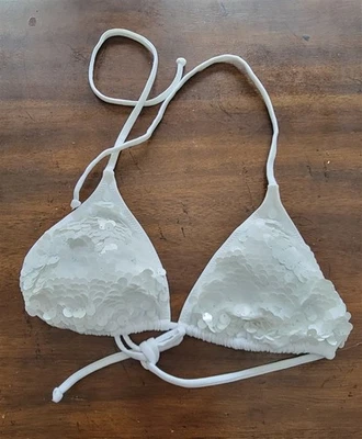 Nuevo sin etiquetas Top de baño de bikini de lentejuelas a escala de peces blancos 123152 Foto 1 de 2