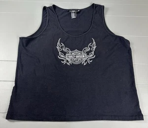 Harley-Davidson Camicia Donna Nera Senza Maniche Gilet Strass 2W Logo Grafico - Foto 1 di 11