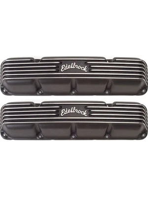 Edelbrock Valve Covers Classic Series Stock Cast Aluminium Black Powderc (41993) - Image 1 of 4