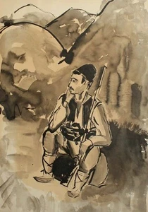 Pintura tinta vintage retrato cazador - Imagen 1 de 10