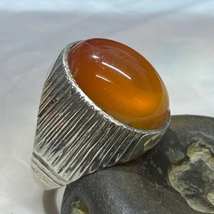 nice 925 sterling Silver mens ring Natural yemeni agate stone عقيق كبدي يماني - Picture 1 of 9