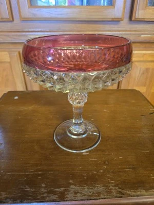 Indiana Glass Diamond Point Ruby Red Flash Compote Candy Dish - Image 1 of 4