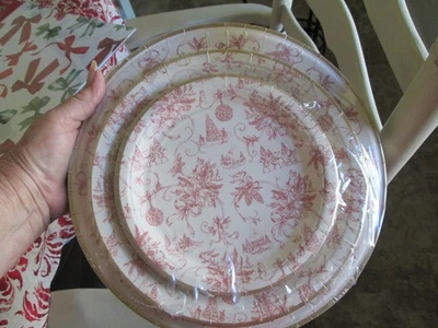 The Farmhouse by RACHEL ASHWELL Toile Christmas  PAPER PLATE 48 Piece Set/Sealed - Image 1 of 4
