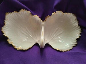 1930er Lenox antike zweiblättrige Porzellan Bonboniere/Nussschale mit 24kt Goldrand - Bild 1 von 4