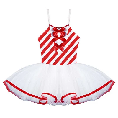 US~ Girls Shiny Sequins Christmas Dance Ballet Tutu Dress Santa Claus Costumes - Image 1 of 4