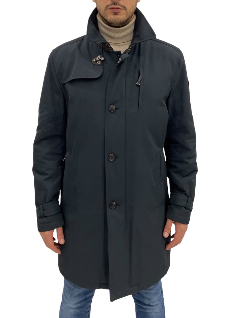 Cappotto Uomo U-Power Blu - Trench Quiltato Impermeabile, Con Cappuccio, Tasche E Logo