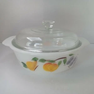Vintage #447 FIRE KING 1 1/2qt. Fruit Design Bowl with Glass Lid. Anchor Hocking - Picture 1 of 8
