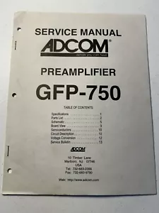 ADCOM GFP-750 Preamplifier Preamp Service Manual Original OEM Vintage - Picture 1 of 4