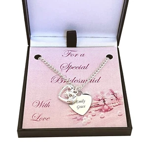 Necklace with any Engraving for Bridesmaid or Flower Girl, Thank you Gift. - Picture 1 of 10