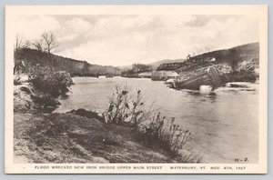 Postal Waterbury Vermont escena de inundación puente de hierro destruido 4 de noviembre de 1927 - Imagen 1 de 2
