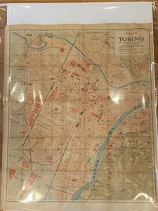 1909 ANTIQUE COLOR CITY MAP PLAN  of  TORINO, ITALY ~ Authentic  Baedeker - Picture 1 of 5