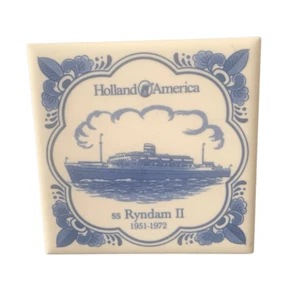 Vintage Holland America Line Delft SS Ryndam Ii 1951-1972 Ceramic Tile Coaster - Picture 1 of 6