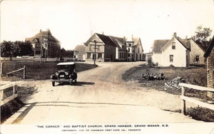 Grand Harbor Grand Manan N. B. Canada Street View Church Old Car RPPC Postcard - Picture 1 of 2