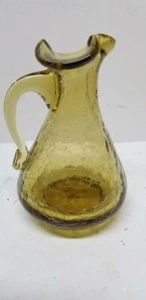BLENKO ART GLASS YELLOW GOLD GREENISH CRACKLE PITCHER ART DECO - Picture 1 of 6