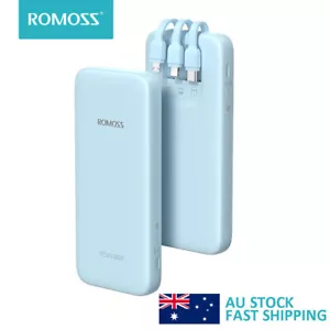 ROMOSS 10000mAh Power Bank with Built in Cables, Slim USB C Portable Charger - Picture 1 of 8