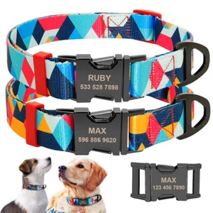 Personalized Print Nylon Dog Collar Engraved Name Adjustable for Small Large Dog - Picture 1 of 14