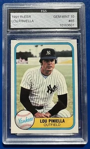 1981 Fleer #85 Lou Pinella FGS GEMA COMO NUEVA 10 Yankees de Nueva York ️ - Imagen 1 de 2
