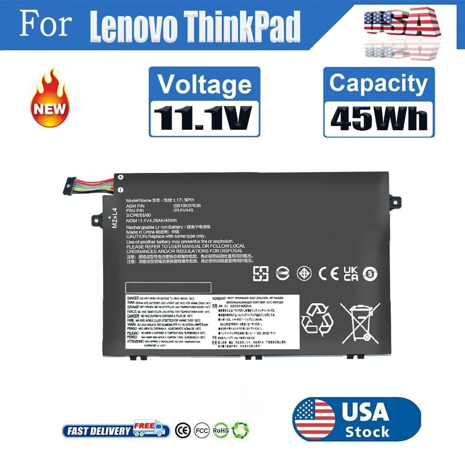 Batería L17L3P51 para Lenovo ThinkPad E480 E485 E495 E580 E585 E490 E590 E595 EE. UU. Foto 1 de 4