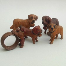  5 ~ Vintage St. Bernard Figures ~ Carved Wooden Ornaments ~ Anri / Black Forest