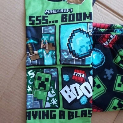 MINECRAFT Pijama Niños 7/8 NUEVO Boom L/S Camisa Pantalones 2 Piezas Conjunto Pijamas Nuevo con Etiquetas Steve Foto 1 de 4
