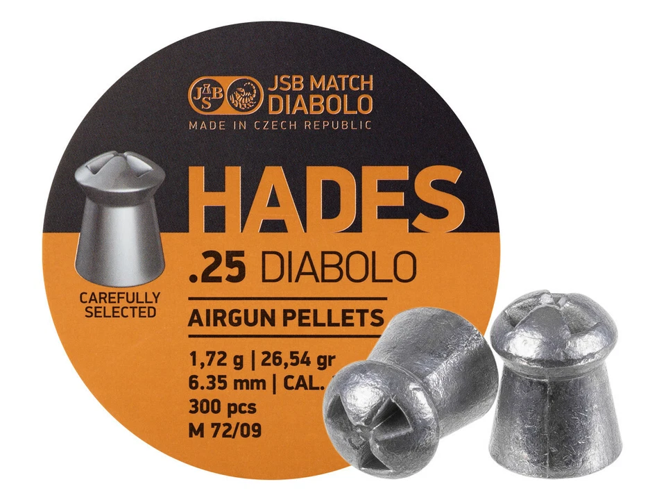 JSB Match Diabolo Hades .25 Cal 26.54gr. Hollowpoint 900 Ct. (3 tins 300)