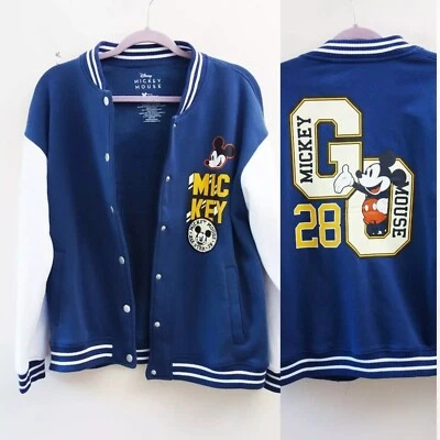 NUEVO SIN ETIQUETAS Disney Mickey Mouse Polar Mujer Varsity Bomber Suéter AZUL L Calce Relajado Foto 1 de 4