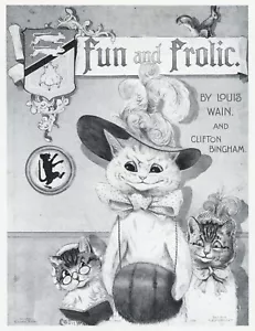 Louis Wain Druck FANCY CATS FUN AND TROLIC COVER ILLUSTRATION lustige Katzenkunst - Bild 1 von 3