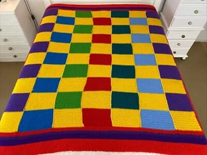 Handmade Colourful Acrylic Granny Squares Large Crochet Blanket Square 180 cm - Picture 1 of 16