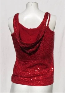 CURTAIN CALL COSTUMES Women’s Red Sequin Stretch Hooded Tank Top size M Dance - Picture 1 of 5