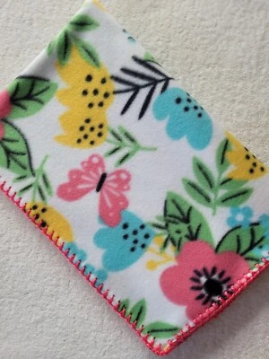 Nueva manta de bebé con estampado floral brillante polar con borde de ganchillo aprox 30" x 36" Foto 1 de 2